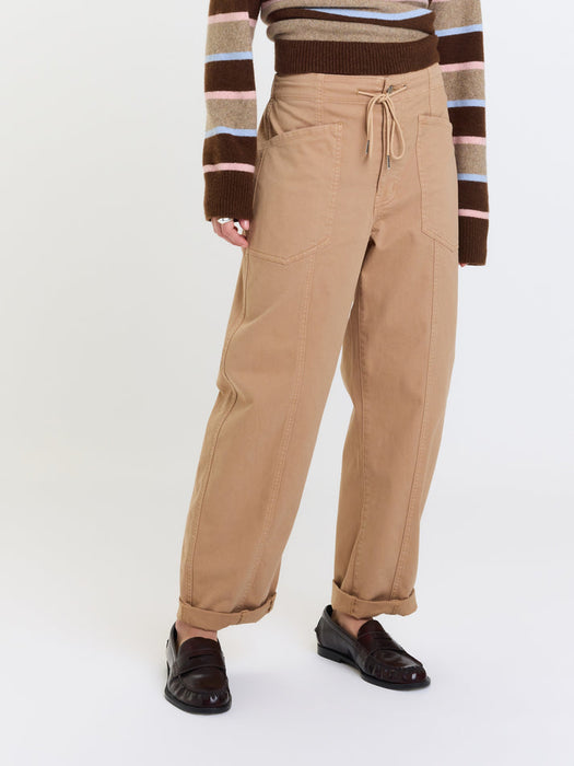 villa drawstring barrel pant in latte
