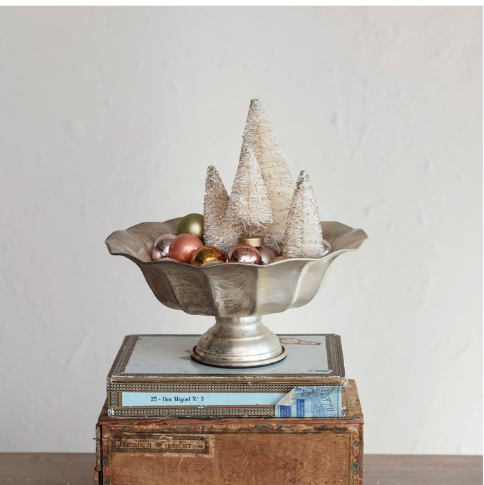 distressed gold ruffled footed bowl