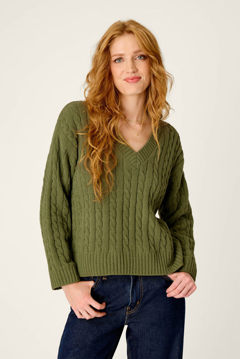 chenille cable knit olivine pullover