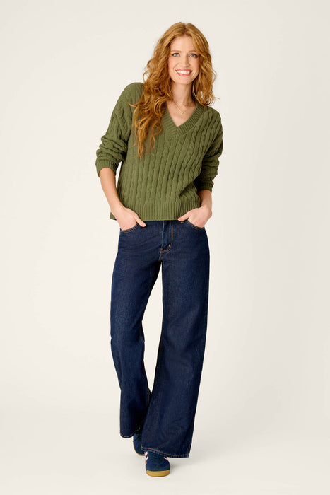 chenille cable knit olivine pullover