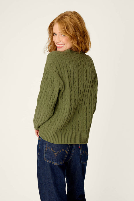 chenille cable knit olivine pullover