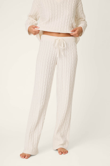 chenille cable knit ivory lounge pants