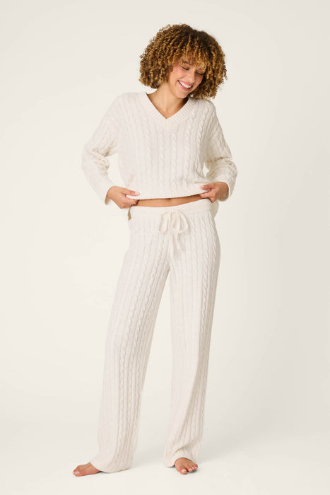 chenille cable knit ivory lounge pants