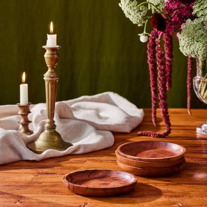 acacia wood candle coaster