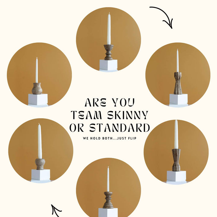 dual skinny / standard taper wood candleholder set