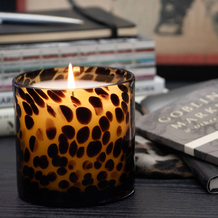 fig & aged oak, glass tortoise candle