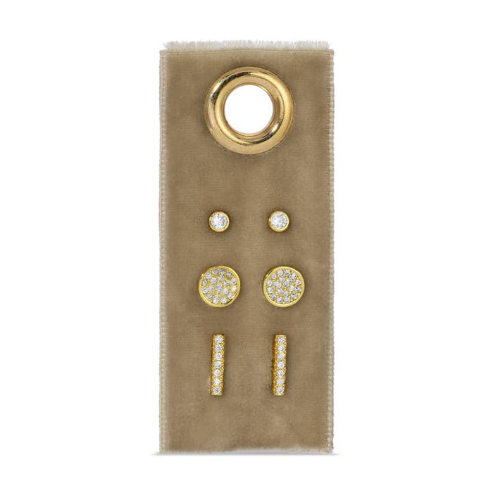 Pave studs on velvet set of 3