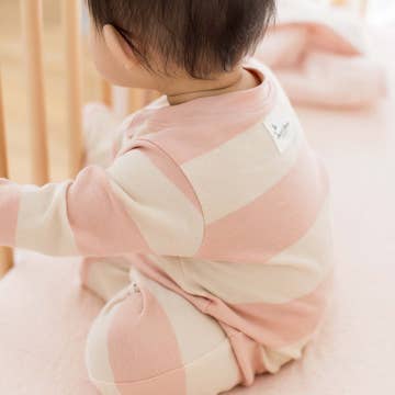 rugby stripe organic cotton sleep and play, pink sand