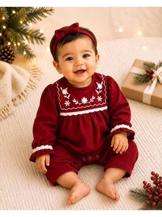 embroidered corduroy baby jumpsuit