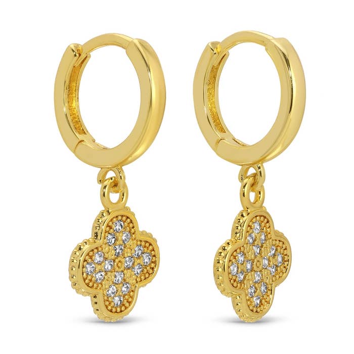 pave quatrefoil huggie earrings
