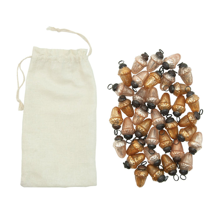 mercury glass acorn ornaments in muslin bag (set of 36)
