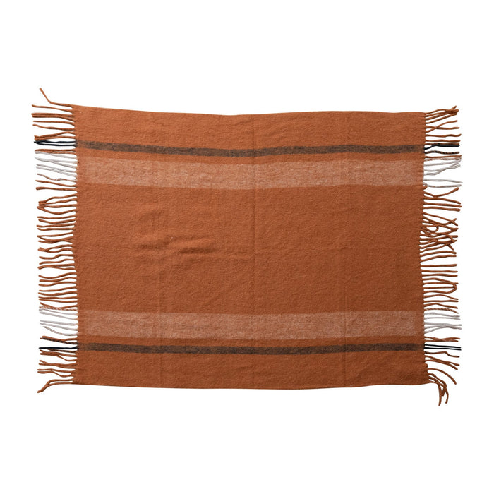 brushed acrylic & new zealand wool throw with  fringe
