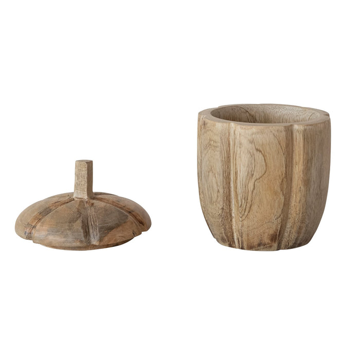 mango wood pumpkin container with lid, 2 sizes