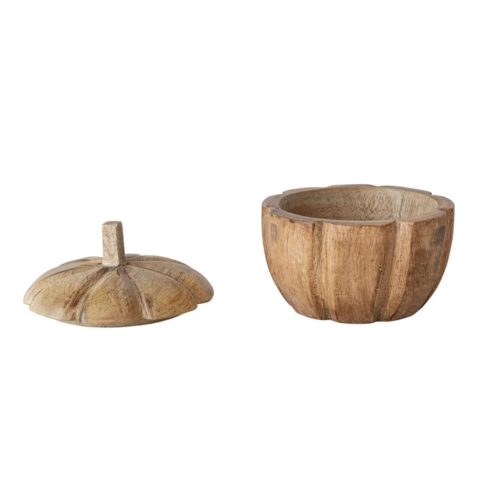 mango wood pumpkin container with lid, 2 sizes