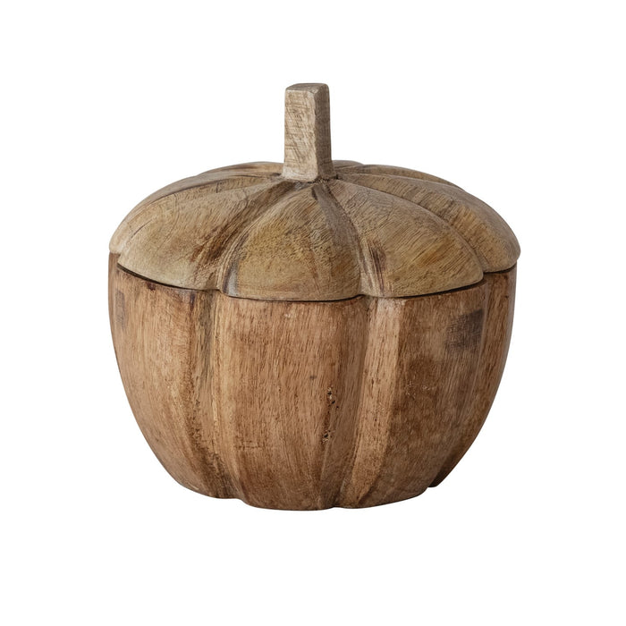 mango wood pumpkin container with lid, 2 sizes