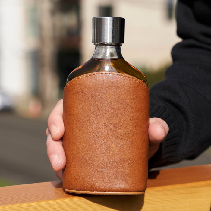 leather wrapped glass flask