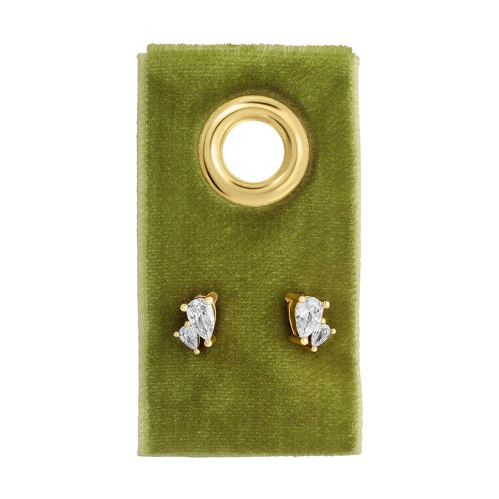 double pear shaped cz studs on velvet