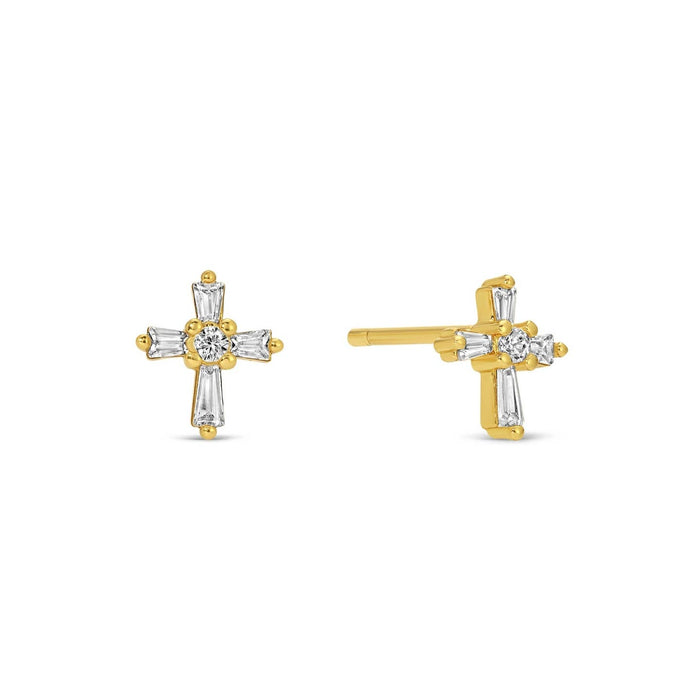baguette cross studs
