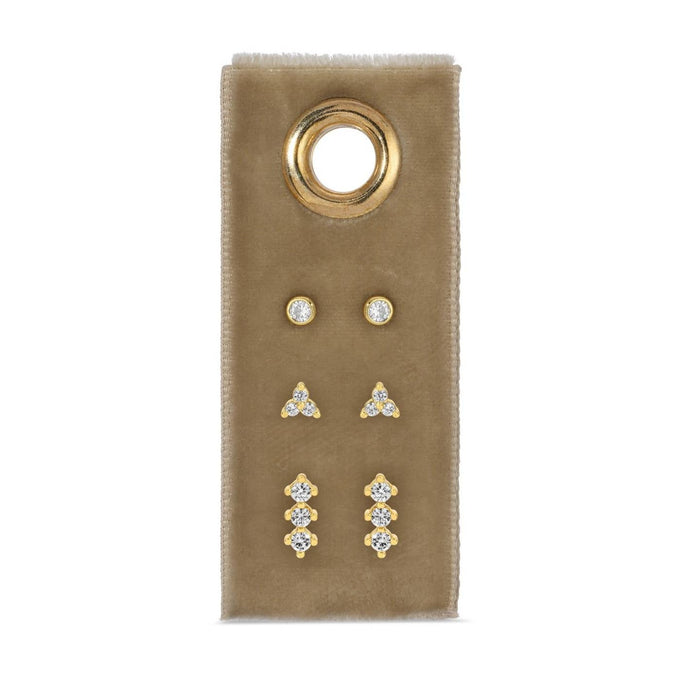 set of 3 curated studs on velvet