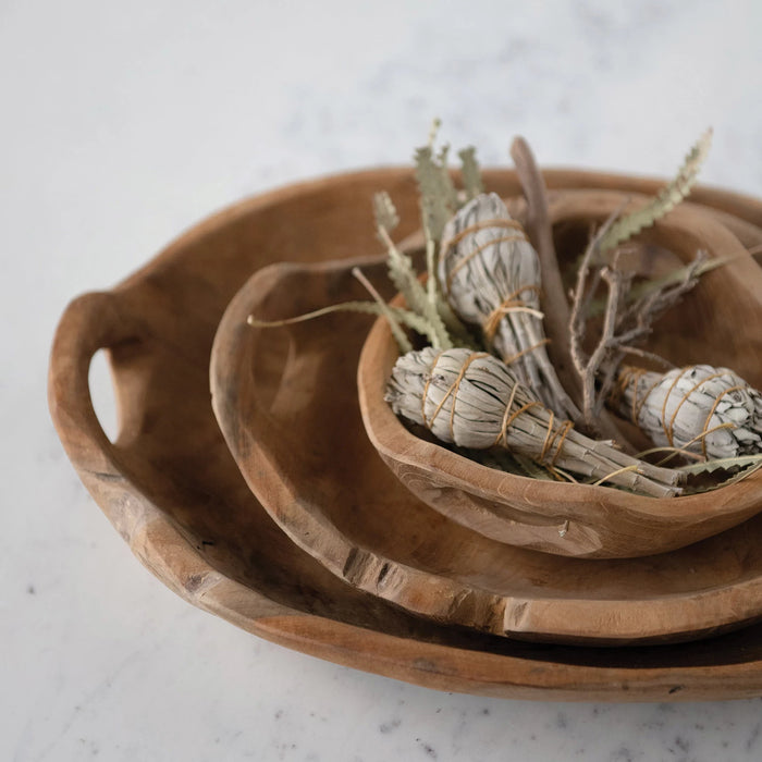 teakwood bowl tray with handles