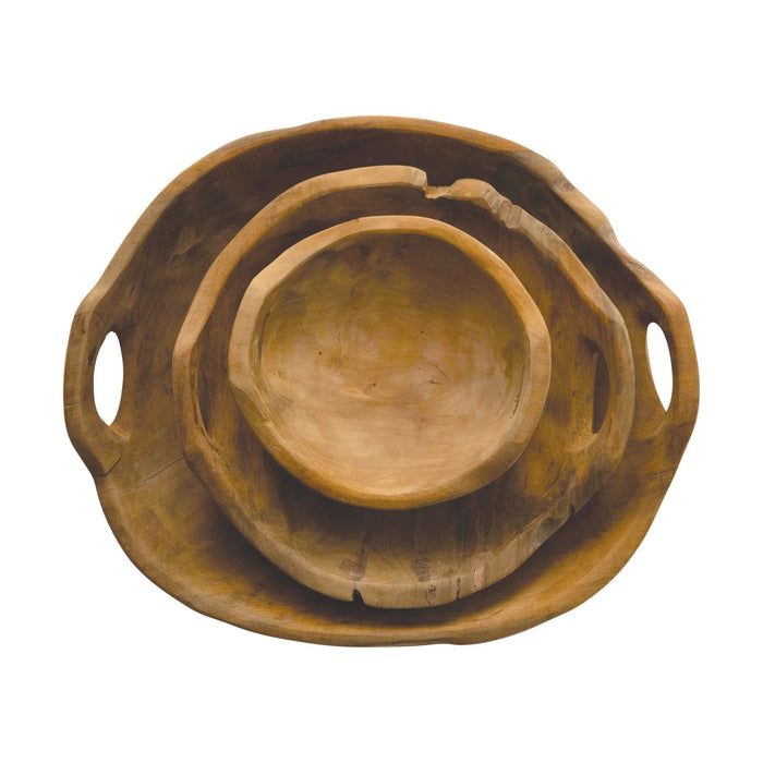teakwood bowl tray with handles