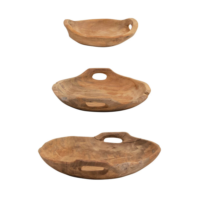 teakwood bowl tray with handles