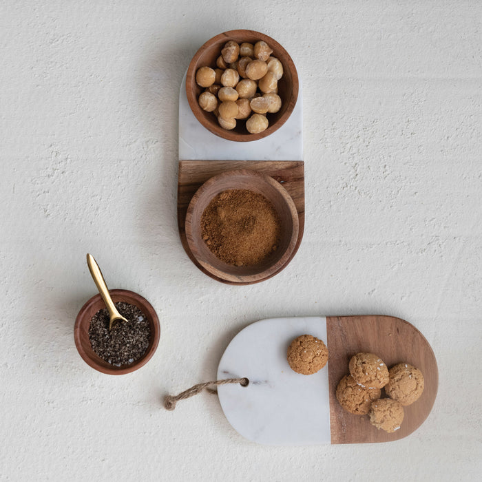 wood + marble bowl set