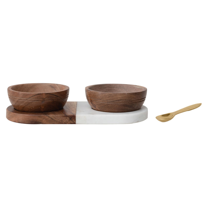 wood + marble bowl set