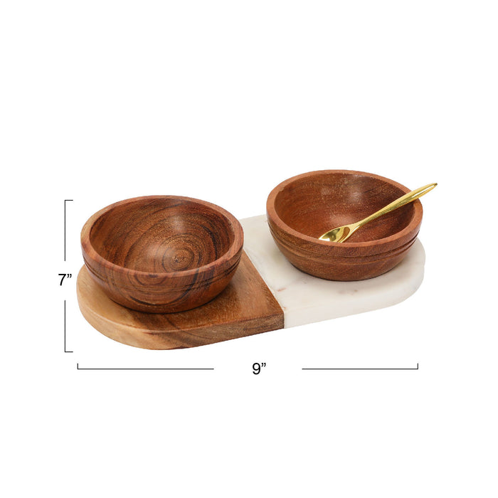 wood + marble bowl set