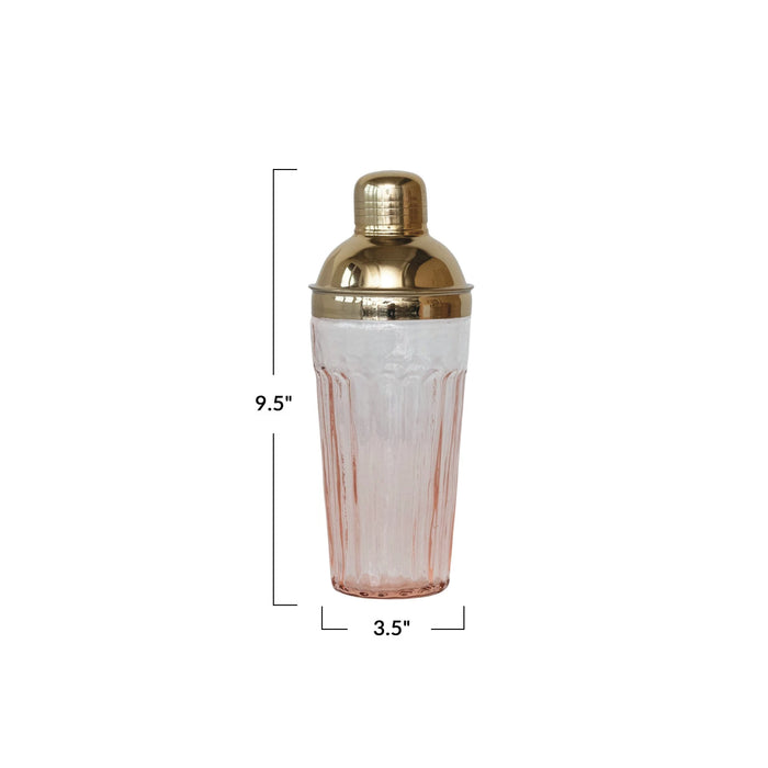 pink glass cocktail shaker