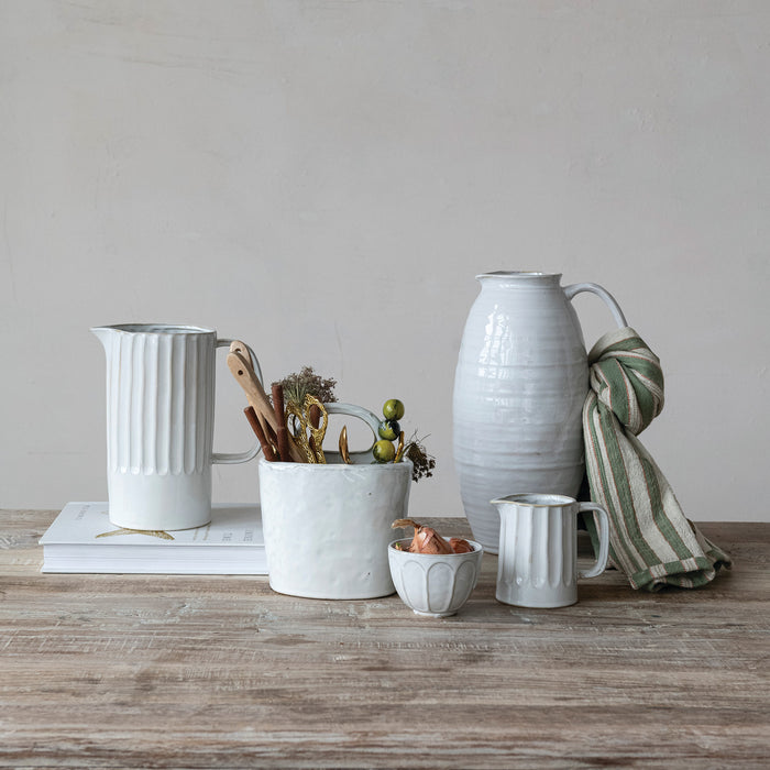 stoneware ribbed pitcher