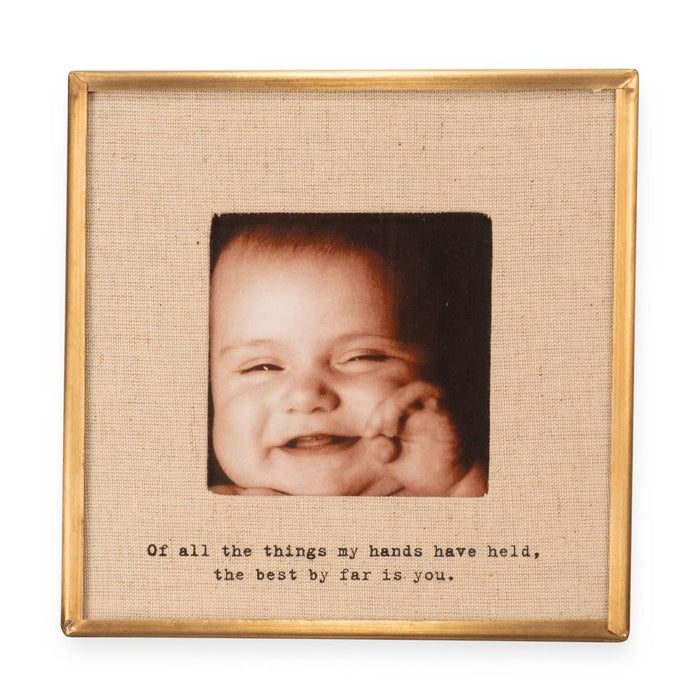 brass + linen frame, baby