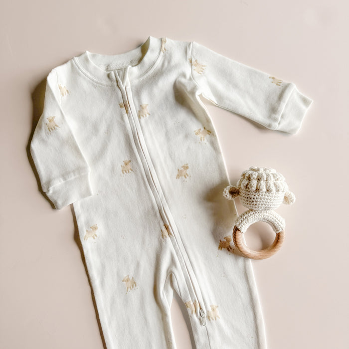 faire isle pink lamb layette set