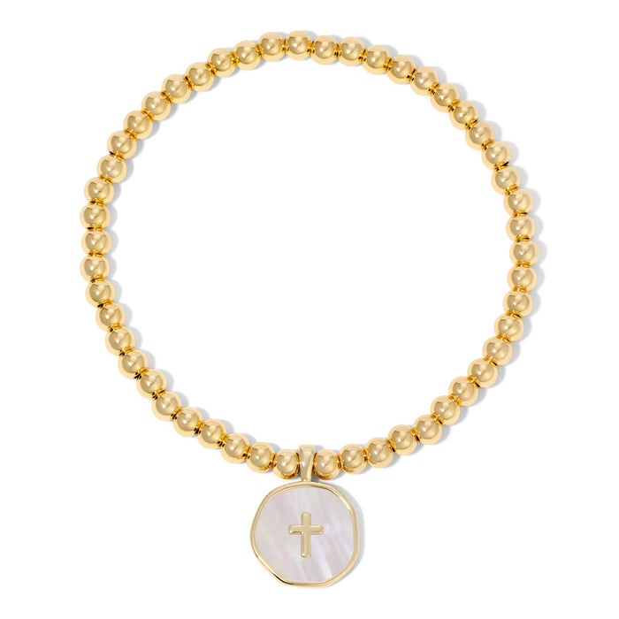 cross accented shell charm stretch bracelet
