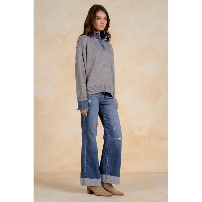 elan denim insert sweater