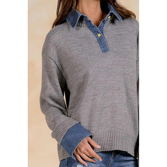 elan denim insert sweater