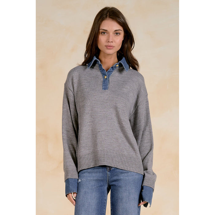 elan denim insert sweater