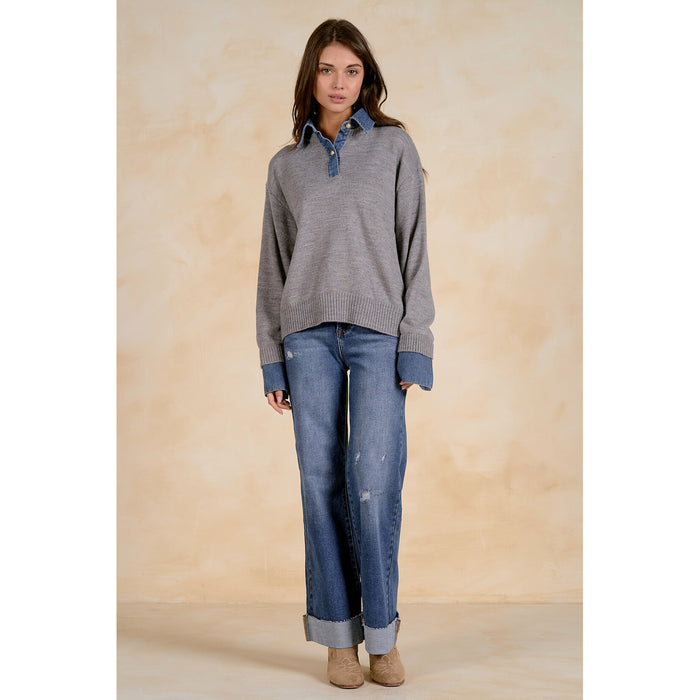 elan denim insert sweater