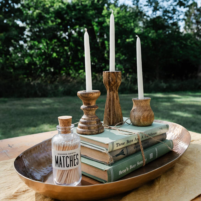 dual skinny / standard taper wood candleholder set