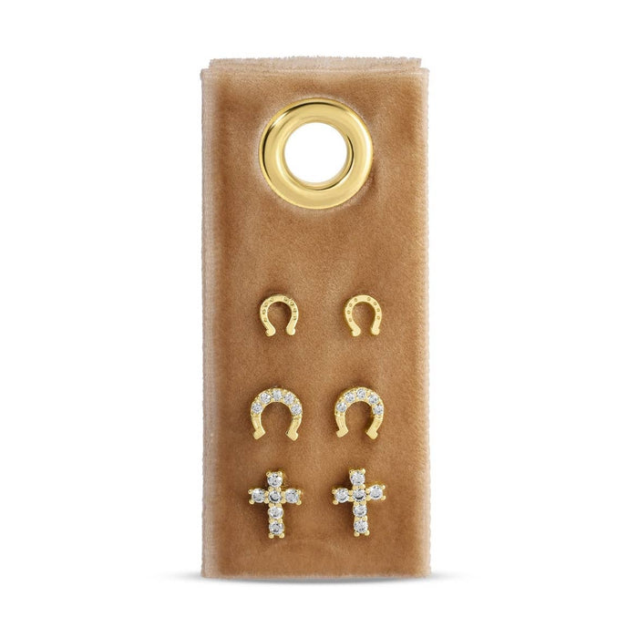 set of 3 curated studs on velvet
