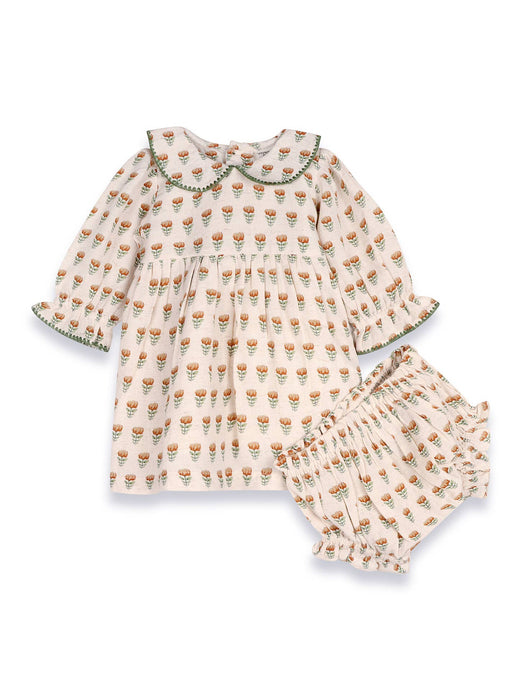 faire isle floral print baby dress and bloomer set
