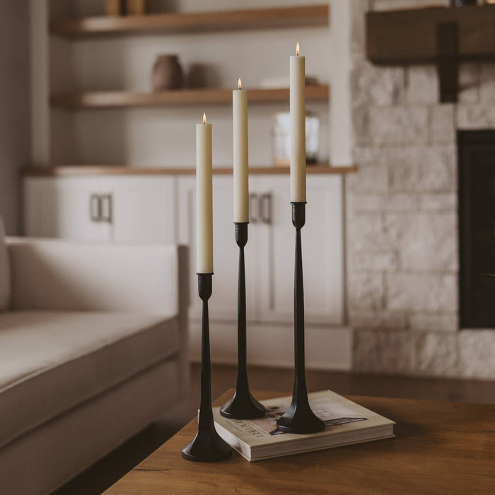 black cast iron taper candle holders - set of 3