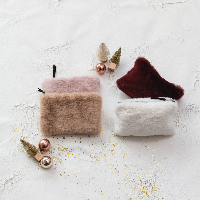 faux fur zip pouch, 4 colors
