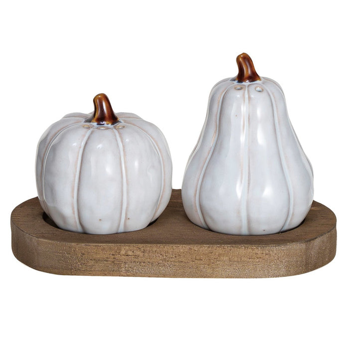 stoneware salt and pepper w / wood tray