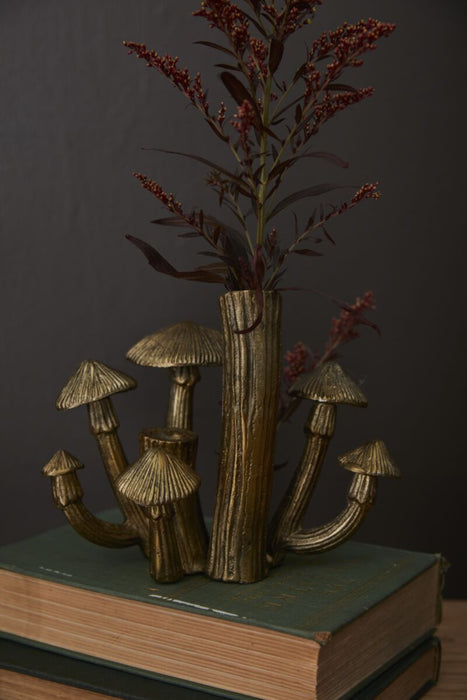 mushroom bud vase, brass