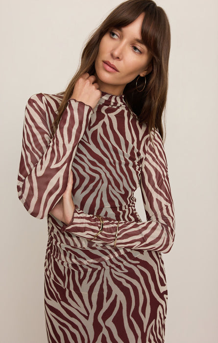 seville zebra mesh midi dress