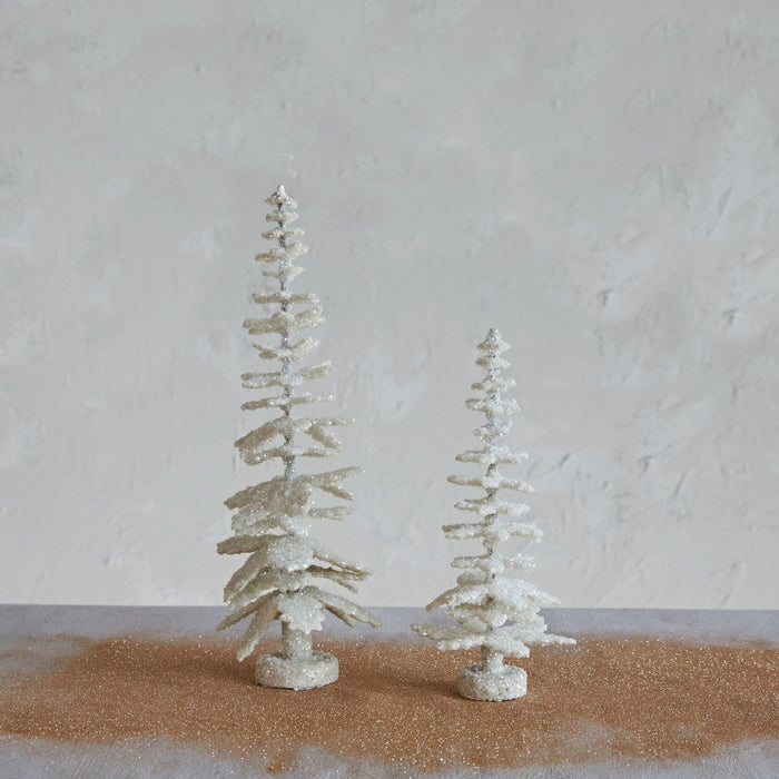 antique white christmas tree with glitter