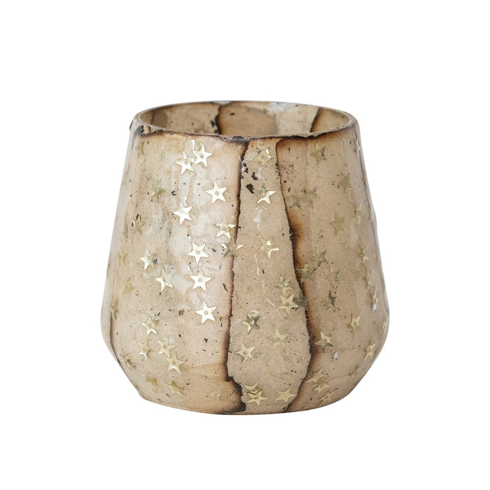 glass and torn paper votive holder