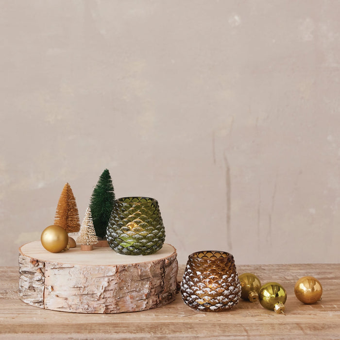 glass pinecone tealight, 2 colors
