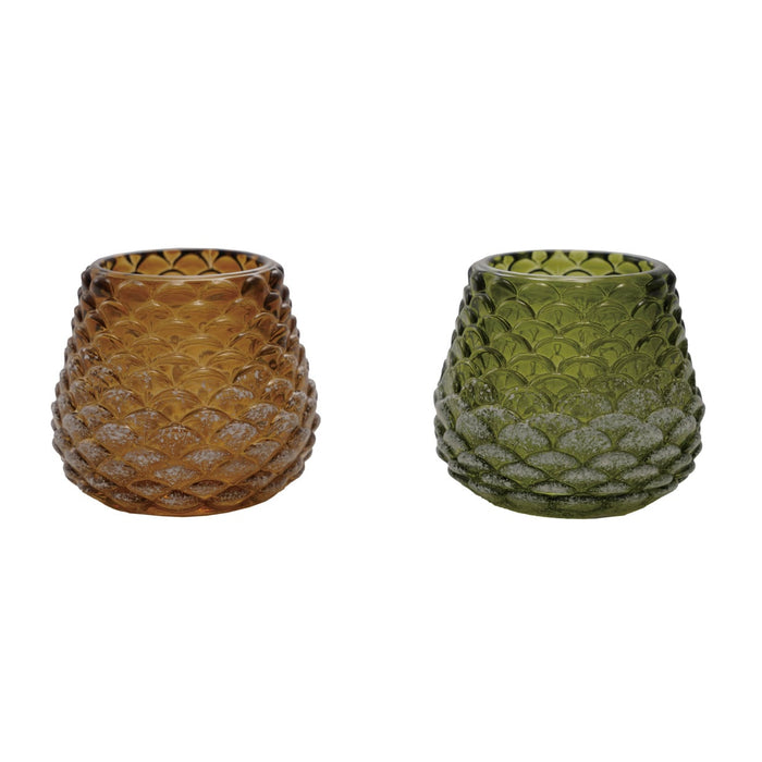 glass pinecone tealight, 2 colors